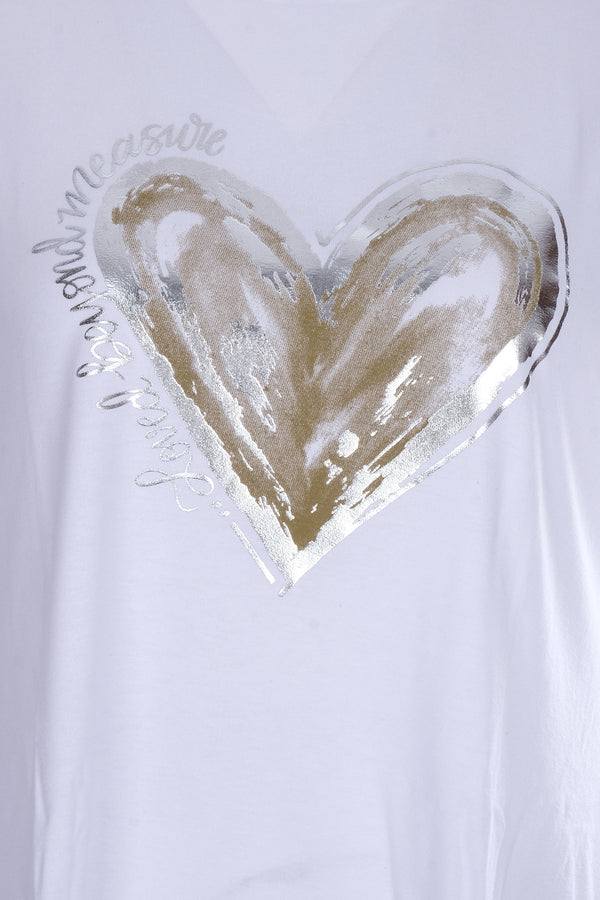 Ysatis Oversize Minimalist Kalp Desenli Kadın Bluz - Kısa Kol