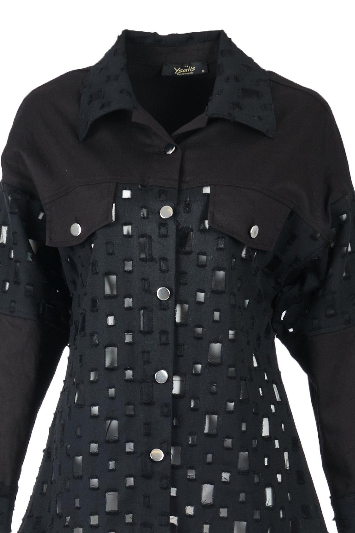 Ysatis Oversize Uzun Kol Minimalist Kadın Ceket - Geometrik Detaylar