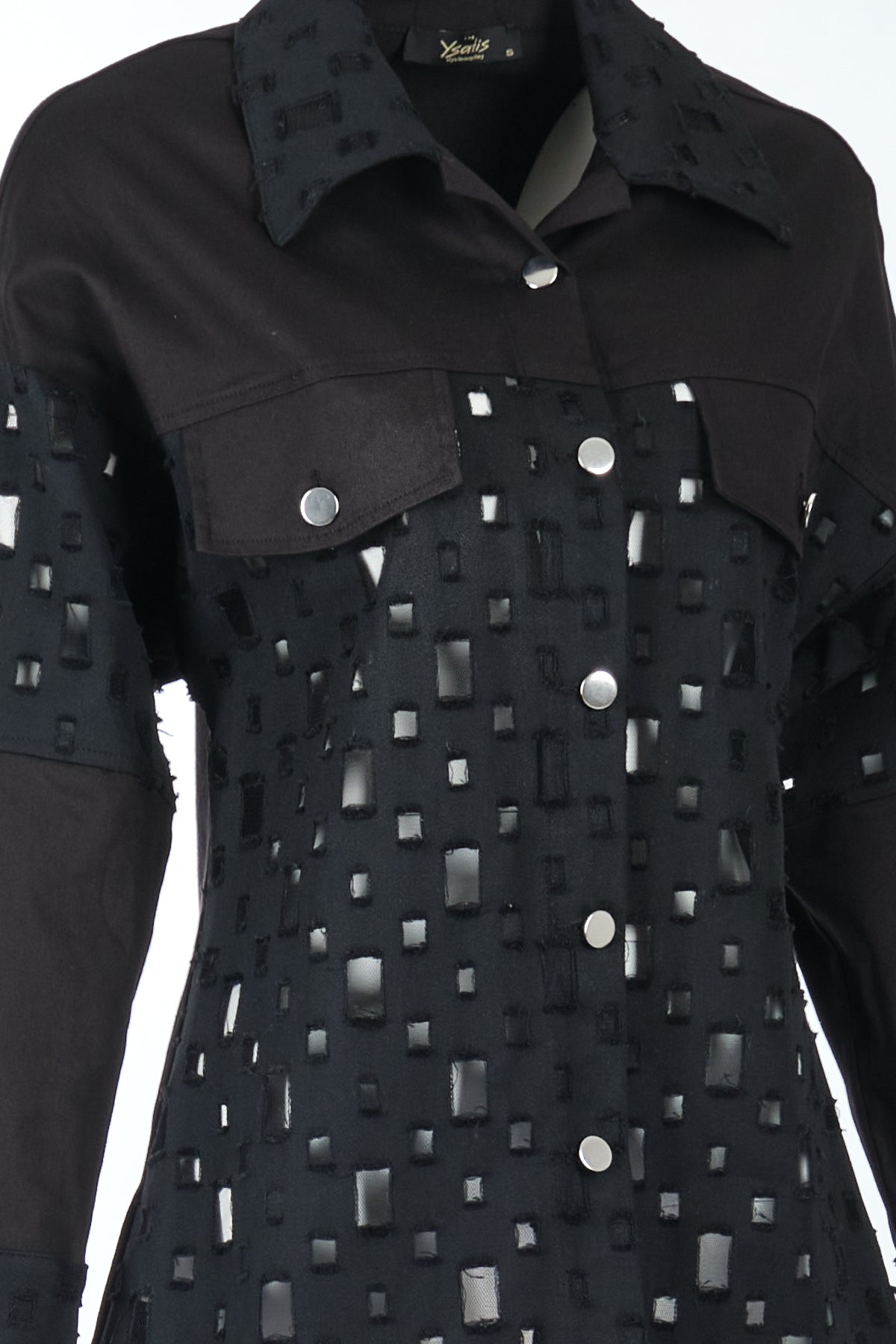 Ysatis Oversize Uzun Kol Minimalist Kadın Ceket - Geometrik Detaylar