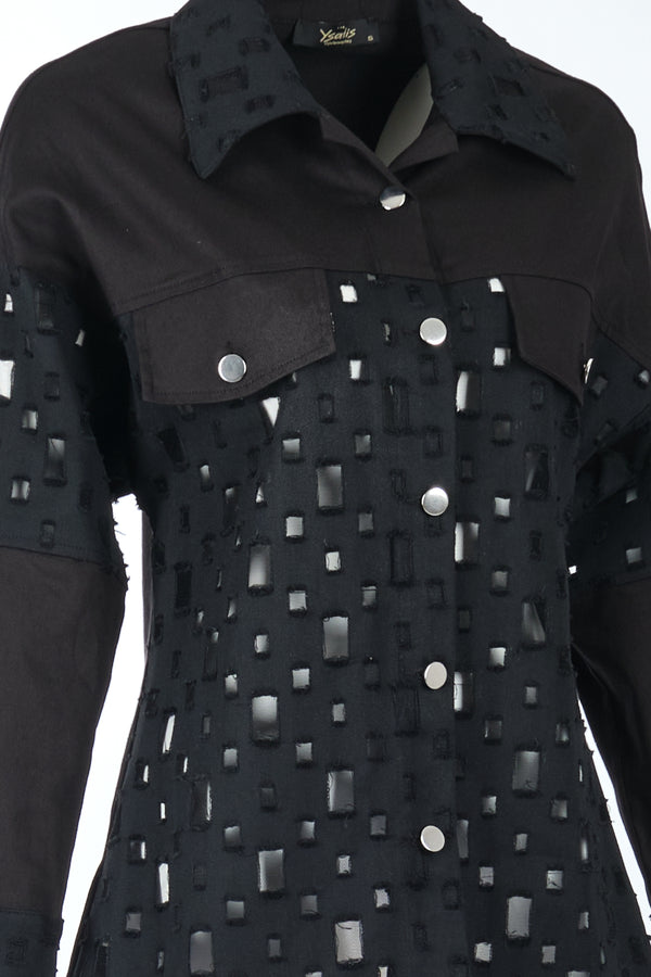 Ysatis Oversize Uzun Kol Minimalist Kadın Ceket - Geometrik Detaylar