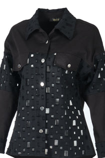 Ysatis Oversize Uzun Kol Minimalist Kadın Ceket - Geometrik Detaylar
