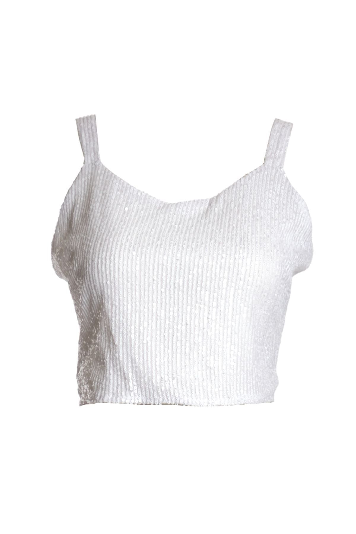 Ysatis Sırtı Açık Pullu Crop Bluz - Minimalist Tasarım - Parti Translation missing: tr.content.product_image_secondary