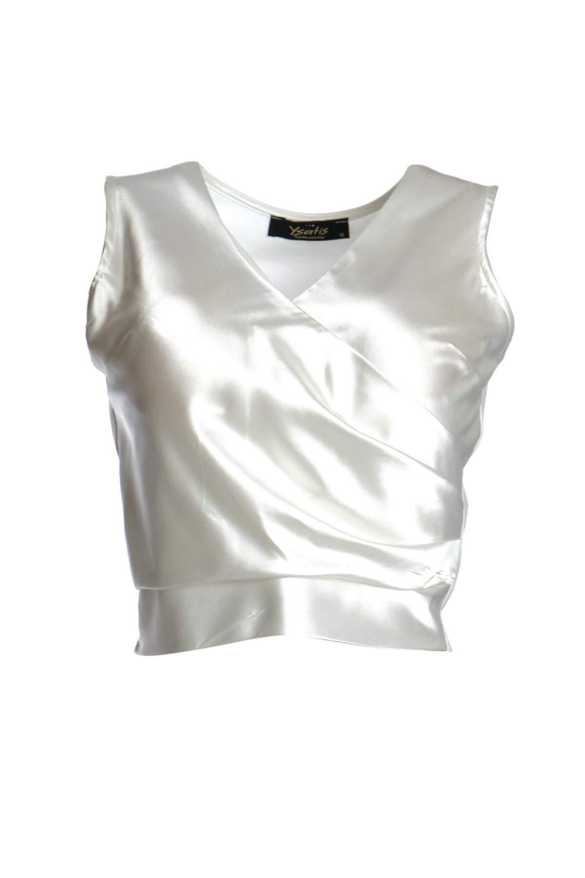 Ysatis V Yaka Kolsuz Saten Crop Bluz - Minimalist Tasarım Ana görsel
