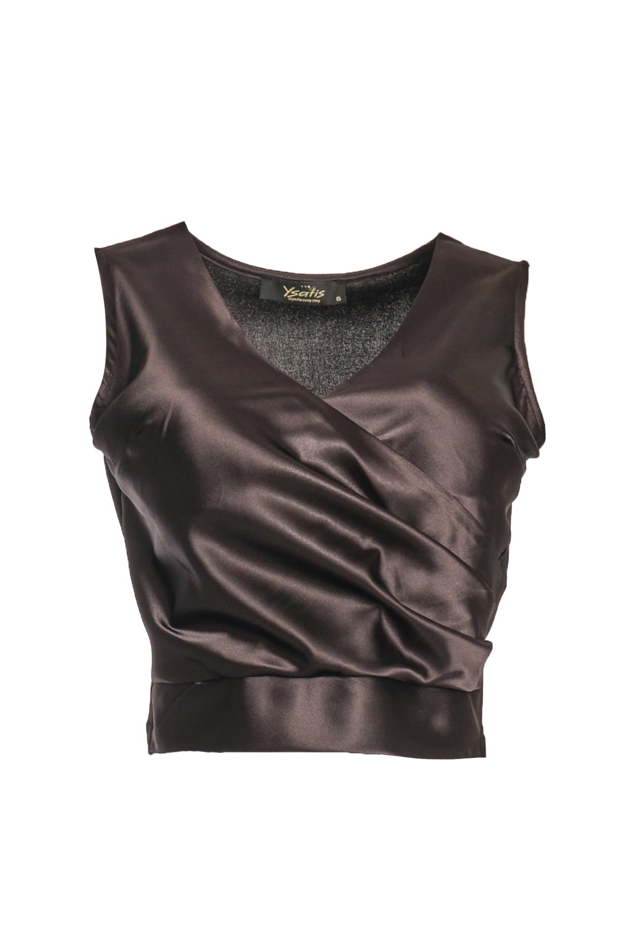 Ysatis V Yaka Kolsuz Saten Crop Bluz - Minimalist Tasarım Ana görsel