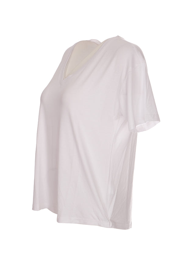 Ysatis V Yaka Oversize Minimalist Kadın Bluz - Kısa Kol - Günlük