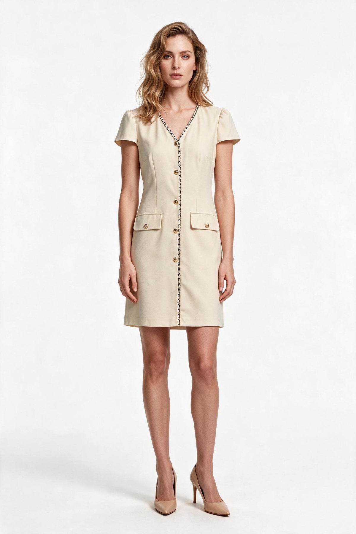Zincir Detaylı V Yaka Midi Elbise Ekol Ana görsel